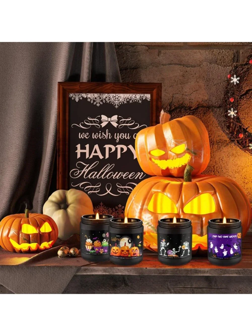 4 Pack Halloween Scented Candles - Soy Wax Aromatherapy Gift Set for Home Decor